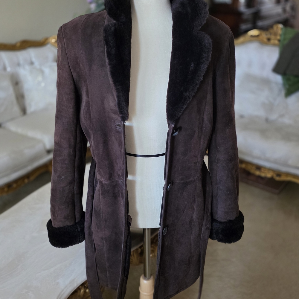 Dark Mocha Brown 100% Genuine European Sheepskin Shearling Leather Jacket - Picture 6 of 14